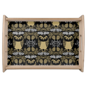 Nature Owl Folk Art Serving Tray