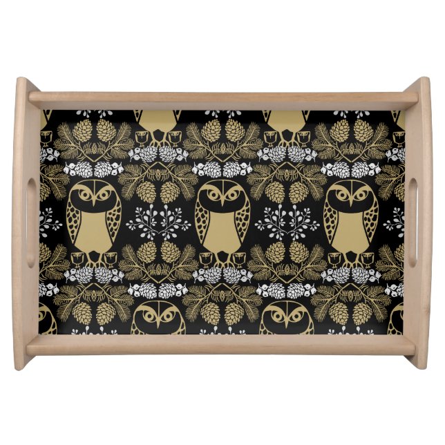 Nature Owl Folk Art Serving Tray (Front)