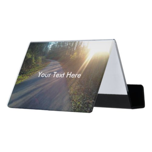 Nature Path in Woods Shining Sun Rays Photograph Desk Business Card Holder