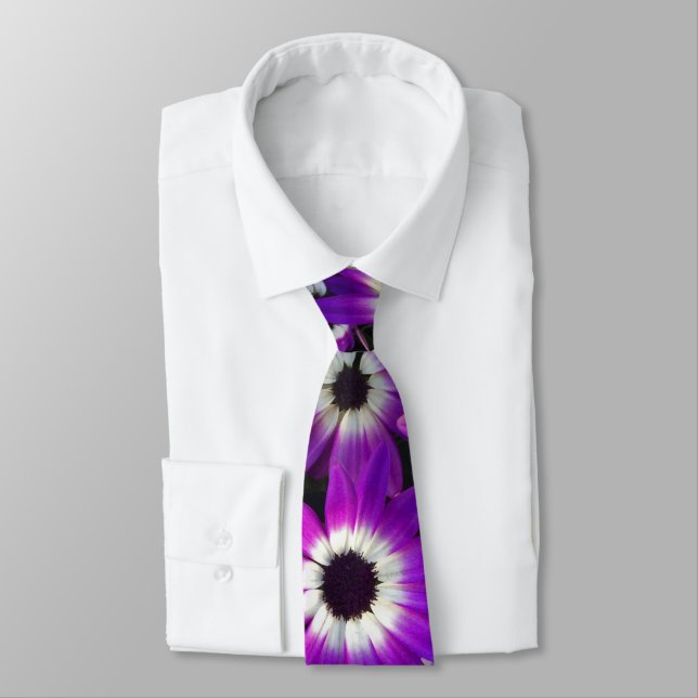 Nature Pattern Bright Purple Flower Photo Floral Neck Tie (Tied)