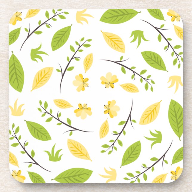 Nature Pattern Leaves Drawing  Beverage Coaster (Front)