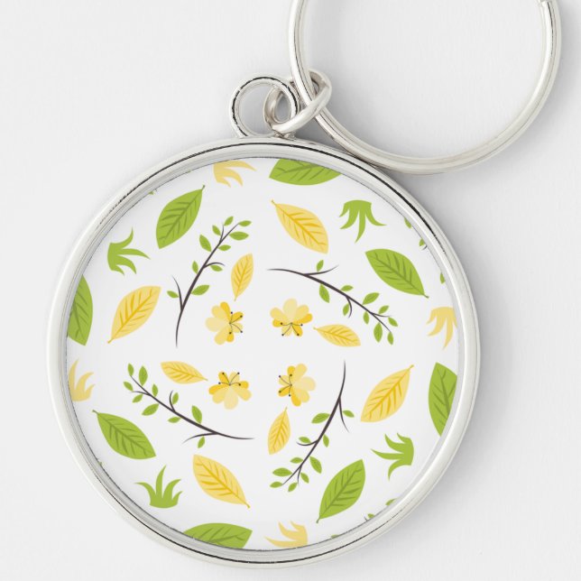 Nature Pattern Leaves Drawing Sketch Flowers   Keychain (Front)