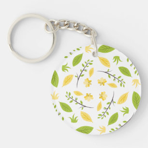 Nature Pattern Leaves Drawing Sketch Flowers Keychain
