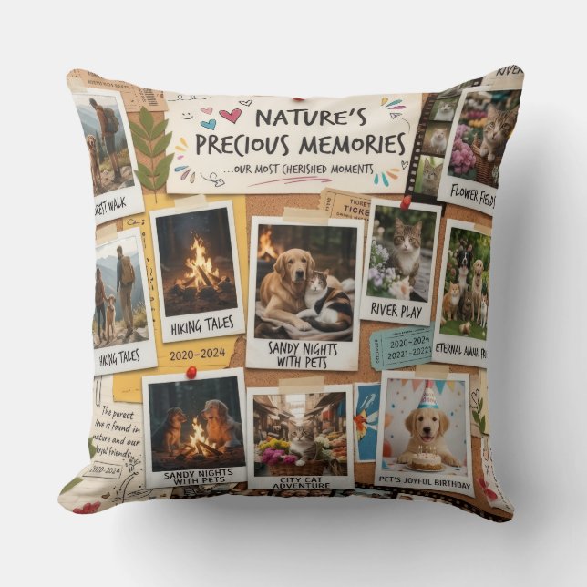 Nature & Pets Memory Collage Design Throw Pillow (Front)