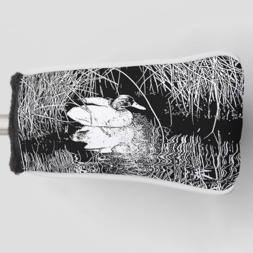 Nature Photo Black White Duck with Reeds on Lake Golf Head Cover