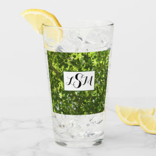 Nature Photo Bright Green Leaves Tree Monogram Glass