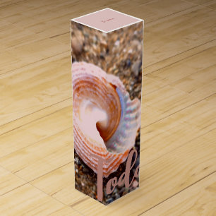 NATURE PHOTO PRETTY SEASHELL PINK SCRIPT TEXT WINE BOX