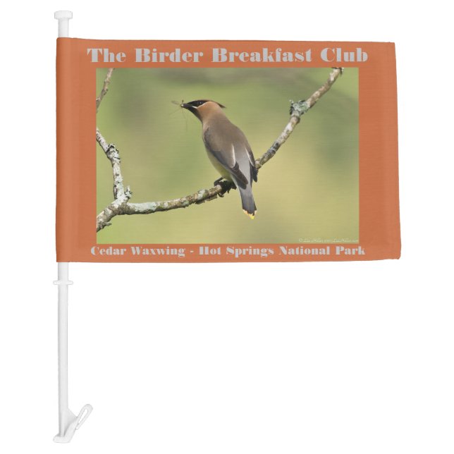 Nature Photography Cedar Waxwing Birder Car Flag (Front)