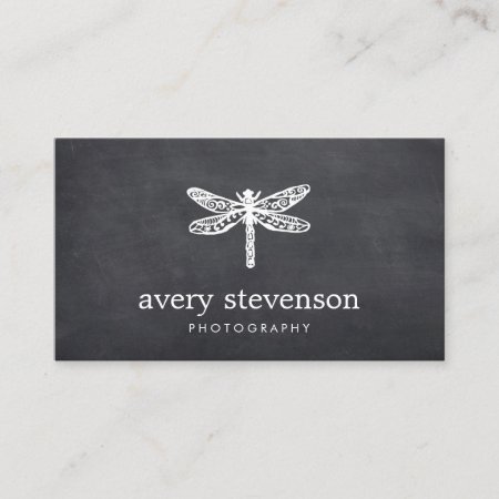 Nature Photography Dragonfly Logo Chalkboard Business Card