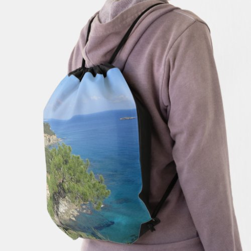 Nature Photography Mediterranean Mountain  Sea Drawstring Bag