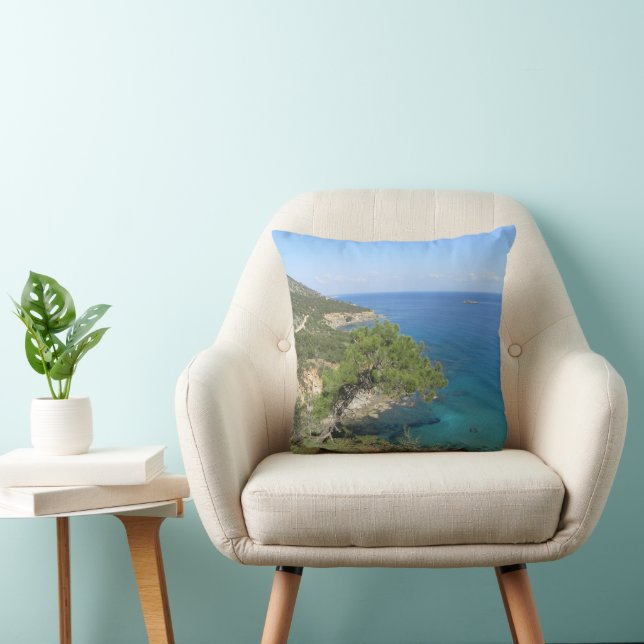 Nature Photography Mediterranean Mountain & Sea Throw Pillow (Chair)