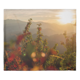 Nature photography of green trees overlooking moun duvet cover