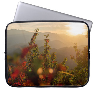 Nature photography of green trees overlooking moun laptop sleeve