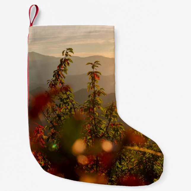 Nature photography of green trees overlooking moun small christmas stocking (Front)