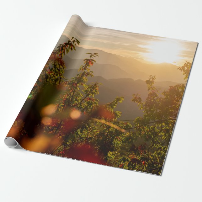 NATURE PHOTOGRAPHY OF GREEN TREES OVERLOOKING MOUN WRAPPING PAPER (Unrolled)