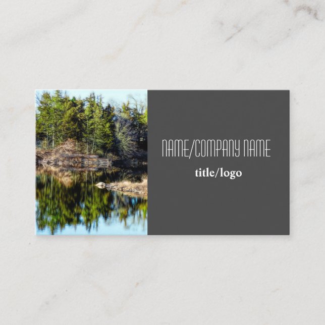 nature photography pine trees water reflection business card (Front)