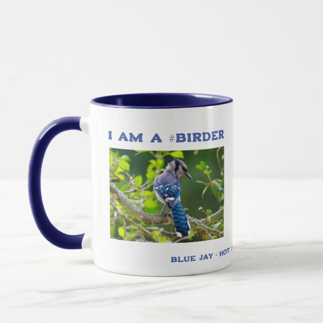 Nature Photography Shy Blue Jay Birder Mug (Left)