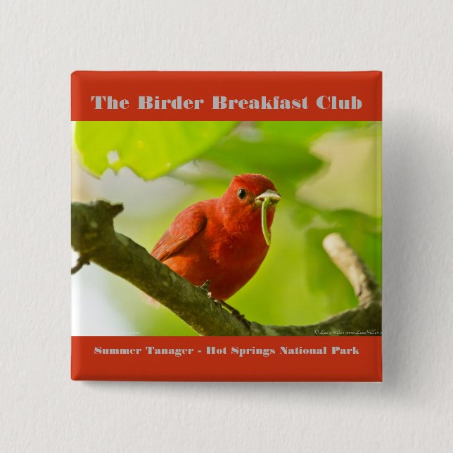 Nature Photography Summer Tanager Birder Button (Front)