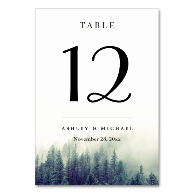 Nature Pine Tree Forest Wedding Table Number Card