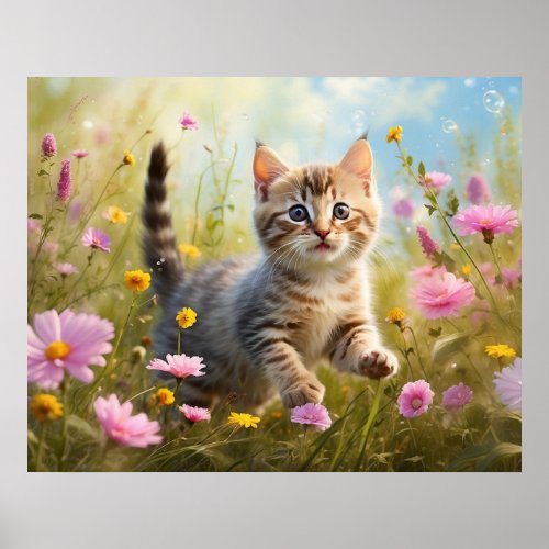  Nature Pink Flowers Kitty 54  Kitten Cat AP68 Poster