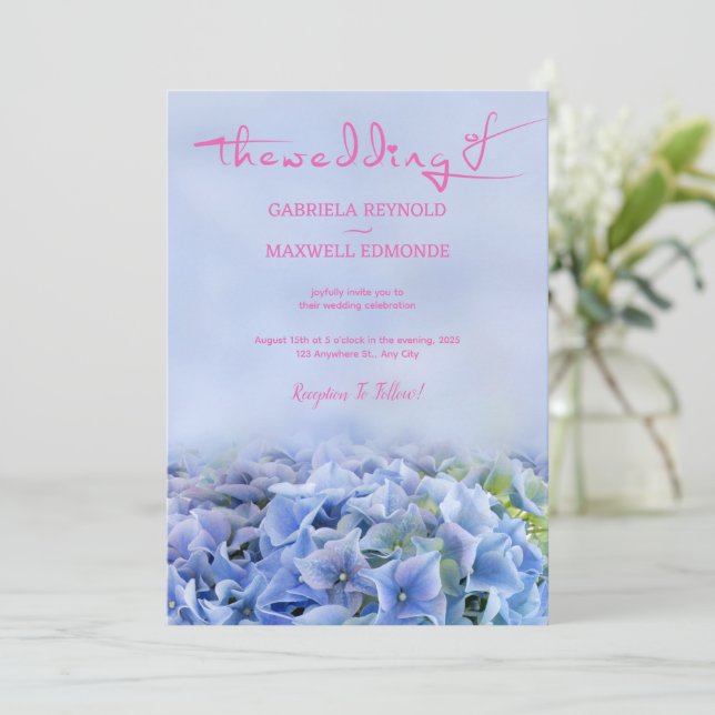 Nature Purple Blue Hydrangea Wedding Invitation (Standing Front)