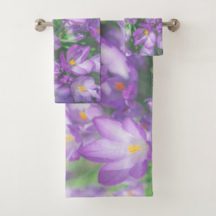 Nature Purple Crocus Flowers  Bath Towel Set