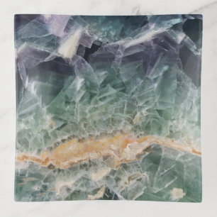 Nature Purple Green Fluorite Photo Gem Mineral Trinket Tray