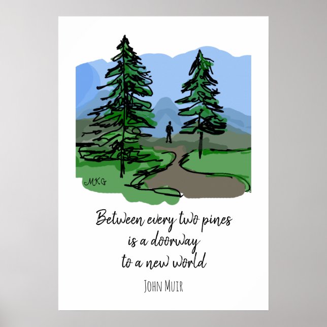 Nature Quote Hand Drawn Pine Trees Hiking Outdoors Poster (Front)