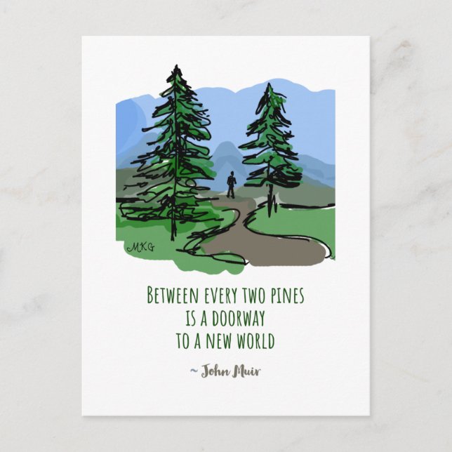 Nature Quote John Muir Hand Drawn Pine Trees Postcard (Front)