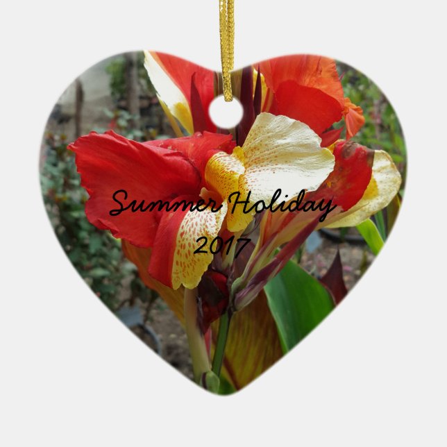 Nature Red Flower Floral Photography Ceramic Ornament (Front)