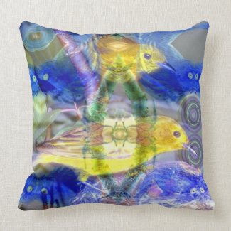 Nature Reflections I - Gold & Blue Birds Throw Pillows