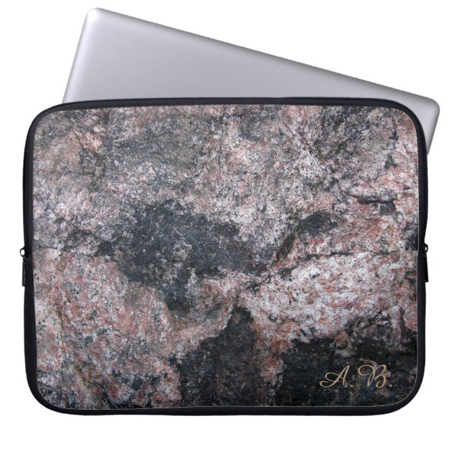 Nature Rock Texture Pinkish with Initials Laptop Sleeve (Front)