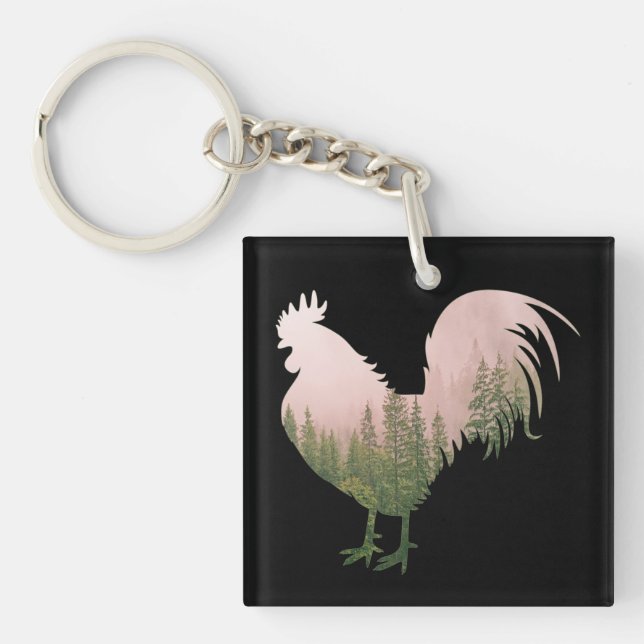 NATURE ROOSTER CHICKEN FOREST STYLE KEYCHAIN (Front)