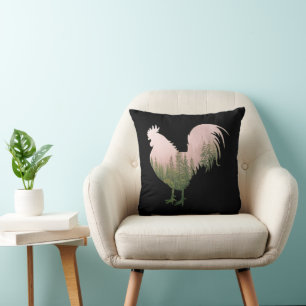 NATURE ROOSTER CHICKEN FOREST STYLE THROW PILLOW