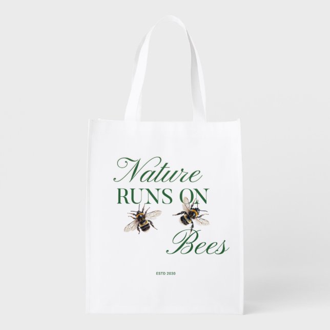 Nature Runs On Bees Bumblebee for Garden Awareness Grocery Bag (Back)