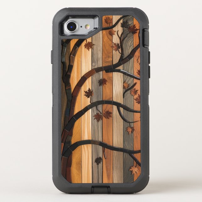  Nature’s Art: Wooden Plank Tree Mosaic Phone Case (Back)