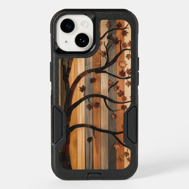  Nature’s Art: Wooden Plank Tree Mosaic Phone Case (Back)