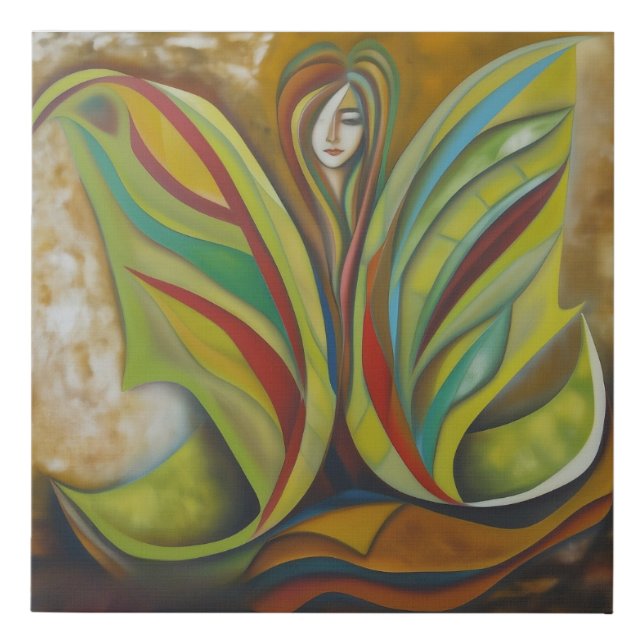 Nature’s Awakening – Abstract Botanical Goddess Faux Canvas Print (Front)