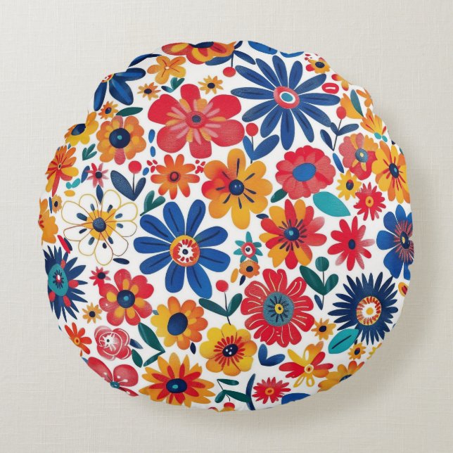 Nature’s Blooming Touch Round Pillow (Front)