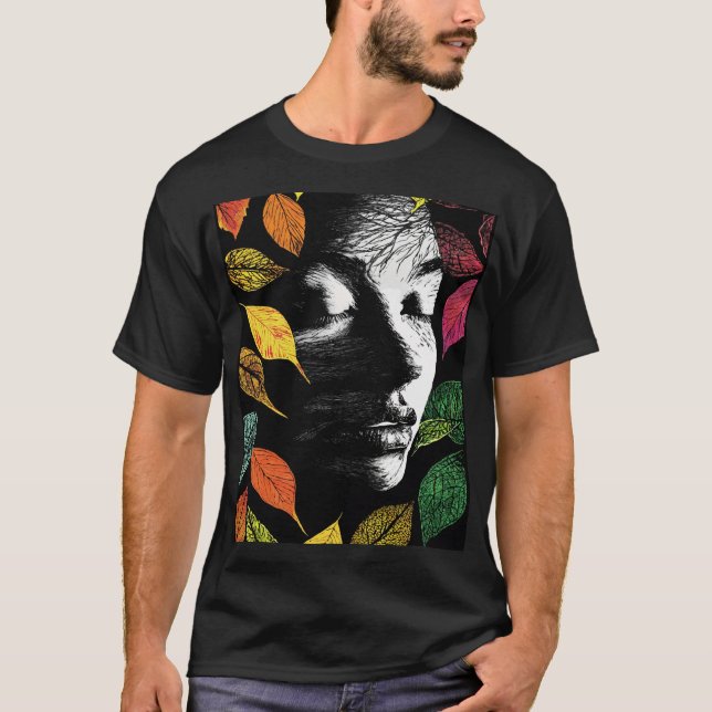  Nature’s Essenc Woman of Leaves Line Art T-Shirt (Front)