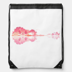 Nature’s Song: Forest Landscape Guitar Art Drawstring Bag