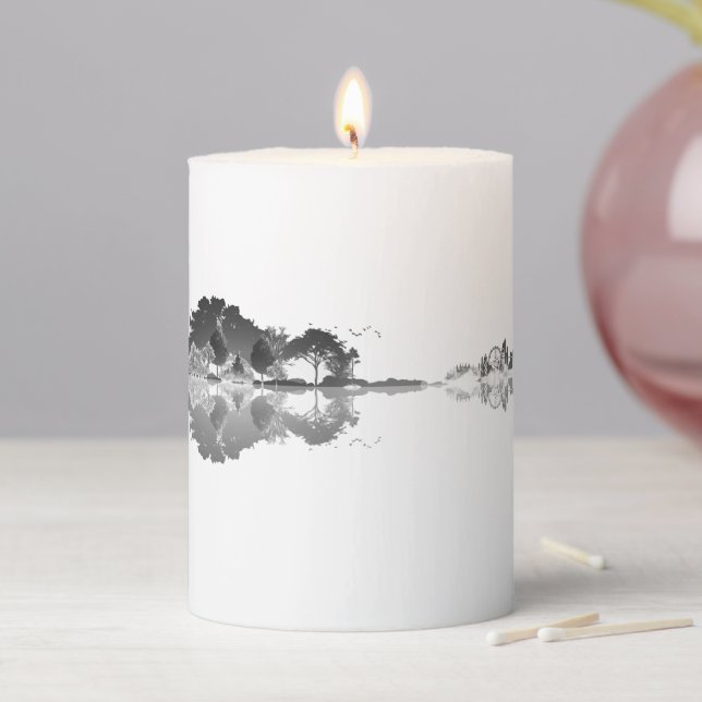 Nature’s Song: Forest Landscape Guitar Art Pillar Candle (In Situ)