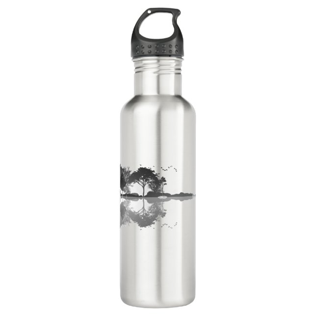 Nature’s Song: Forest Landscape Guitar Art Stainless Steel Water Bottle (Front)