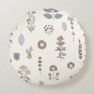 Nature’s Touch Blue Brown Round Pillow