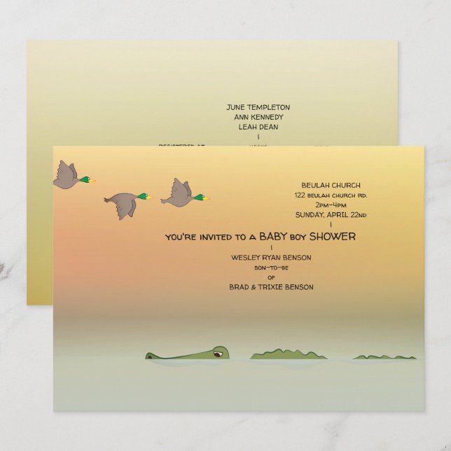 Nature Scene (ducks, gator) Baby Shower Invitation (Front/Back)
