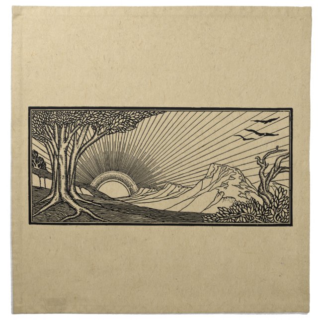 Nature Scene with Flying Birds and Setting Sun Cloth Napkin (Front)