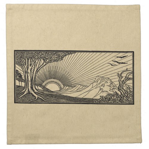Nature Scene with Flying Birds and Setting Sun Cloth Napkin