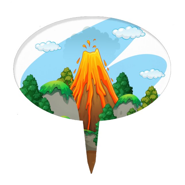 Nature scene with volcano eruption cake topper (Front)