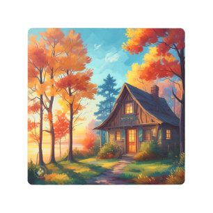 Nature Scenery with a Cottage in The Forest-68780 Metal Print