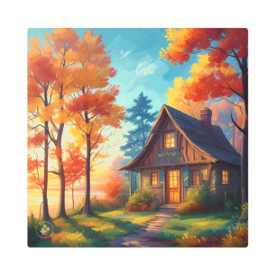 Nature Scenery with a Cottage in The Forest-68780 Metal Print